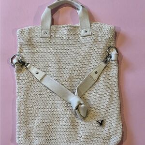 Vtg American Eagle Outfitters Knitted oversized Bag Beige Crochet NWOT Rare